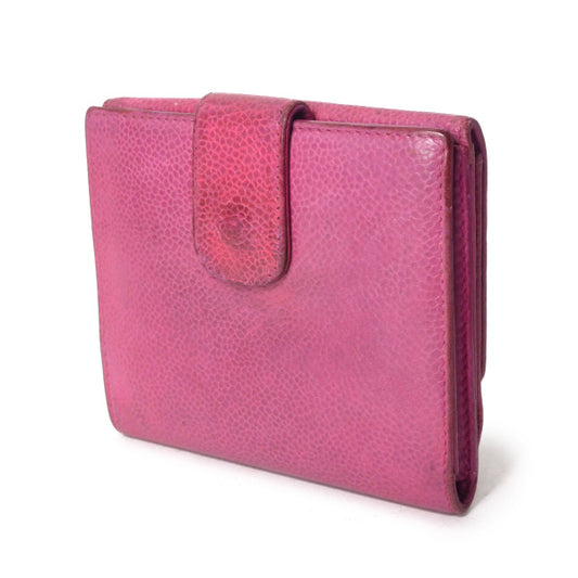 OLD CHANEL <訳あり>ココステッチWホック折財布(ピンク/キャビアスキン)