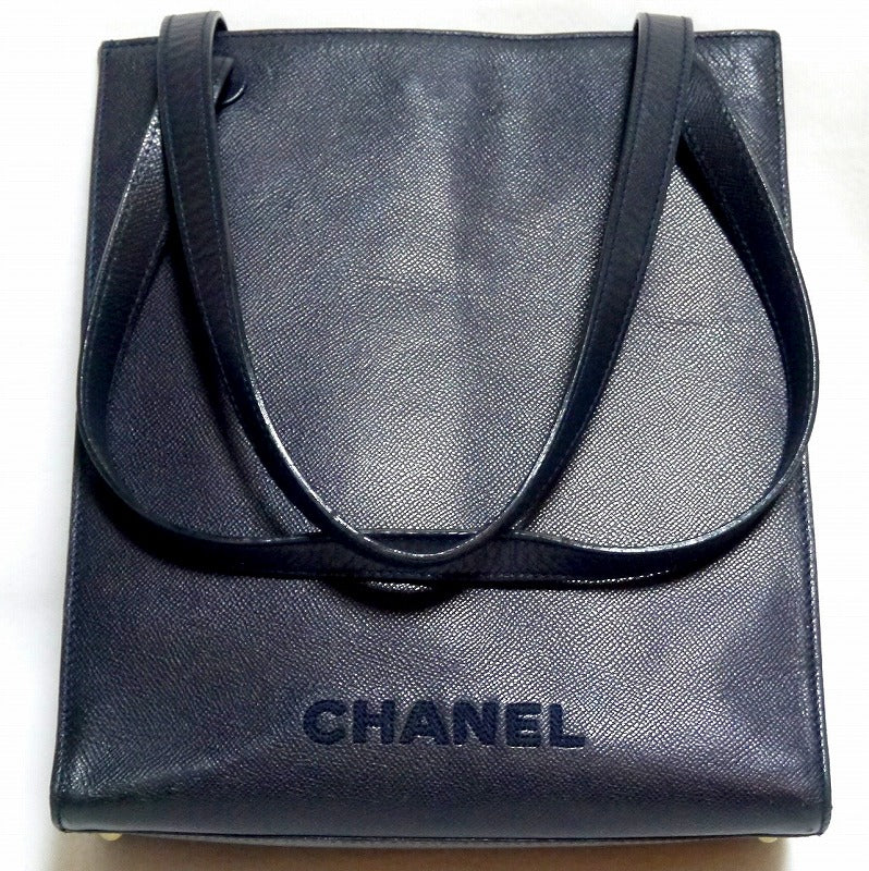 OLD CHANELトートバッグ(濃紺・キャビアスキン)