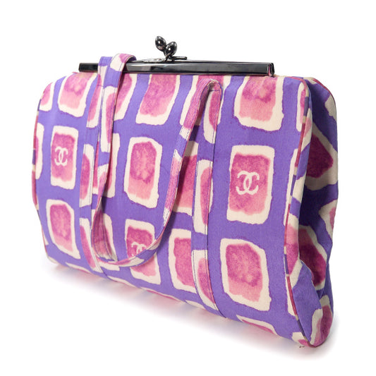 CHANEL レトロ柄コットン がま口トート(パープル×ピンク)