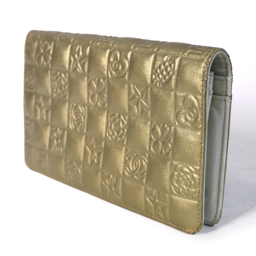 CHANEL アイコン型押し長財布(ゴールド)
