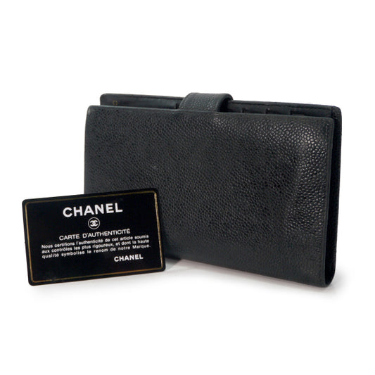 OLD CHANEL がま口長財布(黒/キャビアスキン)