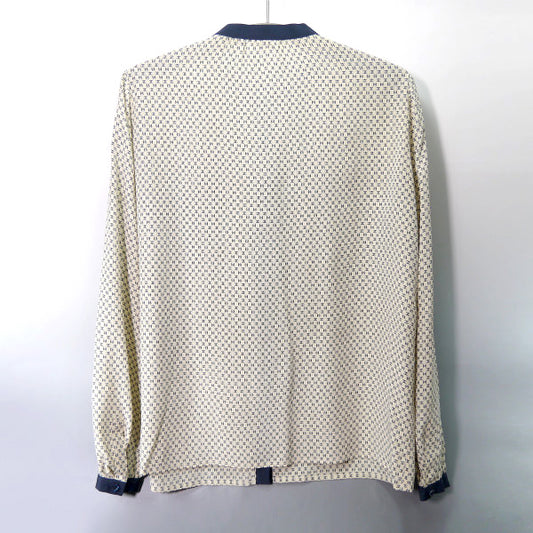 OLD CHANEL ココマーク柄 ボウタイブラウス(紺)