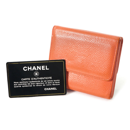 CHANEL 2つ折れWホック財布キャビアスキン(サーモンピンク)