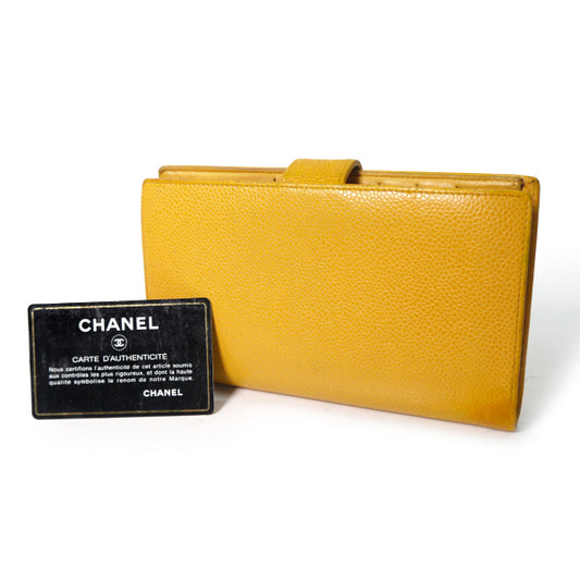 OLD CHANEL がま口長財布 キャビアスキン(イエローオレンジ)