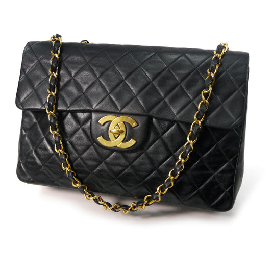 OLD CHANEL ラージ マトラッセチェーンショルダー(34サイズ/黒)