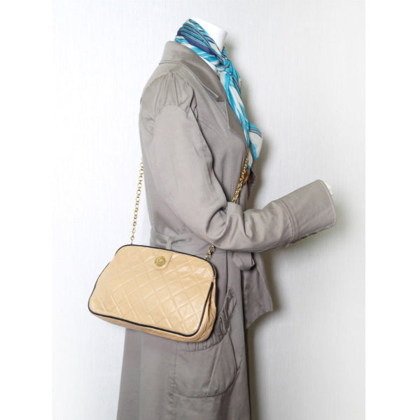 OLD CHANEL ボタン細工 チェーンミニショルダー(ベージュ)