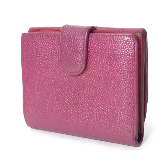 OLD CHANEL ココステッチWホック折財布(ピンク/キャビアスキン)