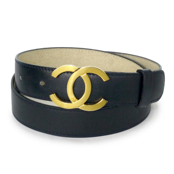OLD CHANEL ココマークロゴバックル レザーベルト（濃紺） – Vintage
