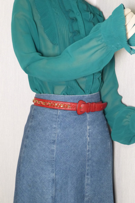 OLD CHANEL チェーン×レザーベルト(赤)