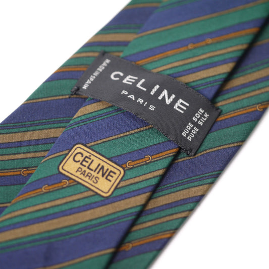 OLD CELINE ストライプ柄ネクタイ&ネクタイピン (グリーン系)