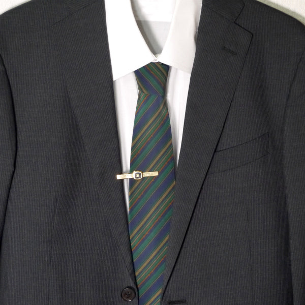 OLD CELINE ストライプ柄ネクタイ&ネクタイピン (グリーン系)