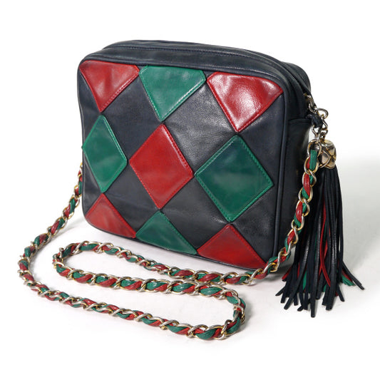 CHANEL80s!ダイヤパッチワークショルダー(赤/緑/紺)