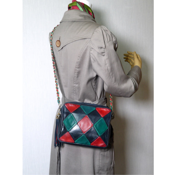 CHANEL80s!ダイヤパッチワークショルダー(赤/緑/紺)