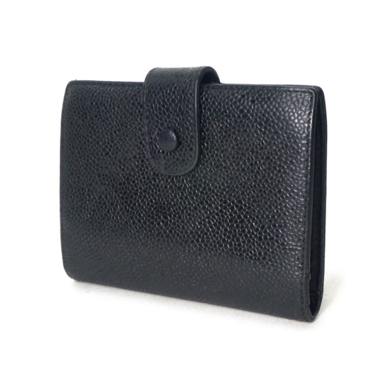 OLD CHANEL ココステッチがま口折財布(黒/キャビアスキン)