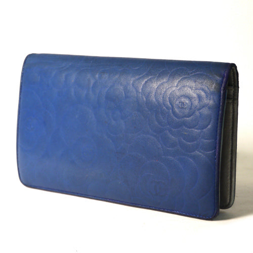 CHANEL カメリア長財布(青)