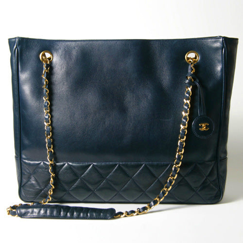 OLD CHANEL チェーントートバッグ(紺)