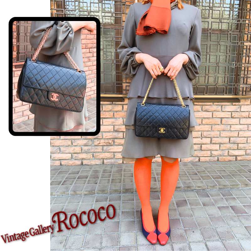 OLD CHANEL 逆ココ!マトラッセ WフラップWチェーンバッグ（黒