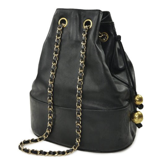 OLD CHANEL ココマークステッチ巾着Wチェーンショルダー(黒)