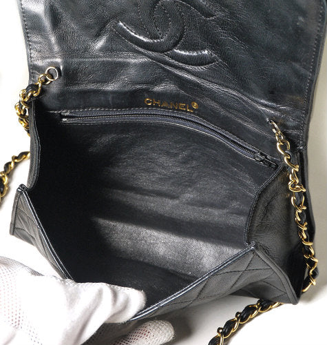 OLD CHANEL チェーンマトラッセ ポシェット(黒))