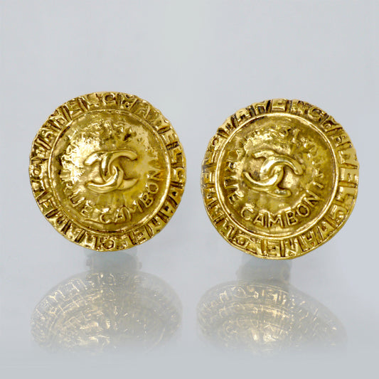 OLD CHANEL ラウンドカンボンデザイン ココマークイヤリング(ゴールド)