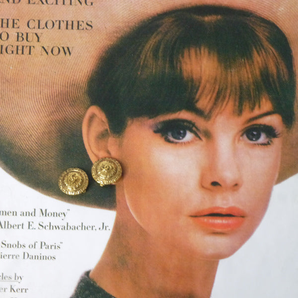 OLD CHANEL ラウンドカンボンデザイン ココマークイヤリング(ゴールド)