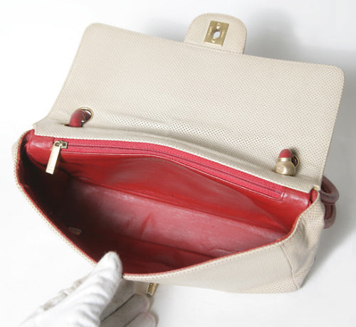 OLD CHANEL パイピングキルトショルダー(赤/ベージュコンビ)