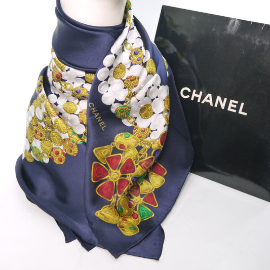 CHANEL シルク大判スカーフ ジュエリー柄(ネイビー系)