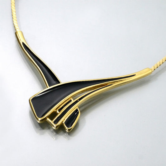 TRIFARI ブラックエナメルVintageネックレス(ゴールド)