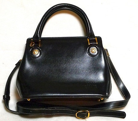 VERSACE 総革2wayハンドバッグ(黒)