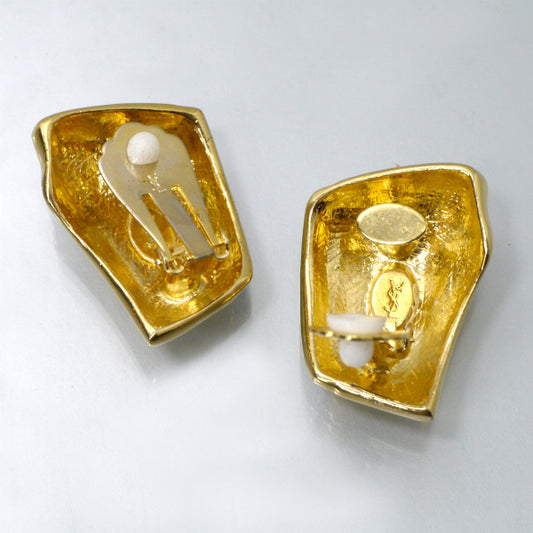 YVES SAINT LAURENT ラインストーン変形イヤリング(ゴールド)