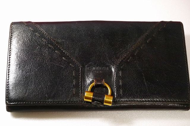 YVES SAINT LAURENT 本革 横長財布(こげ茶)