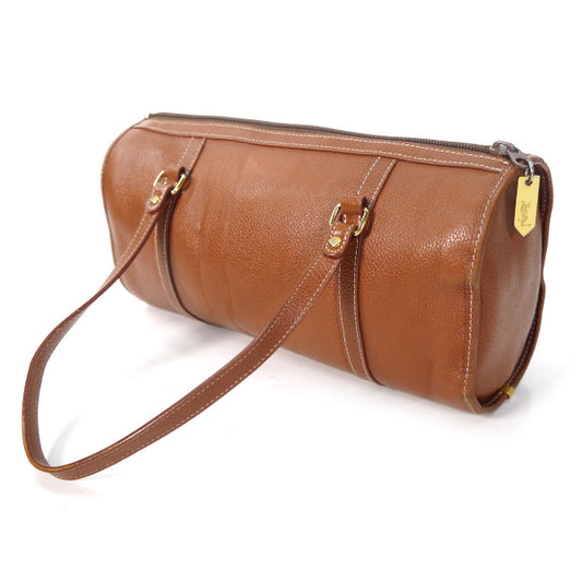 YVES SAINT LAURENT <訳あり>ドラム型ロゴ ミニボストン(茶)