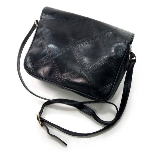 YVES SAINT LAURENT YSLロゴ×メアンダーチェック総革ショルダー(黒)