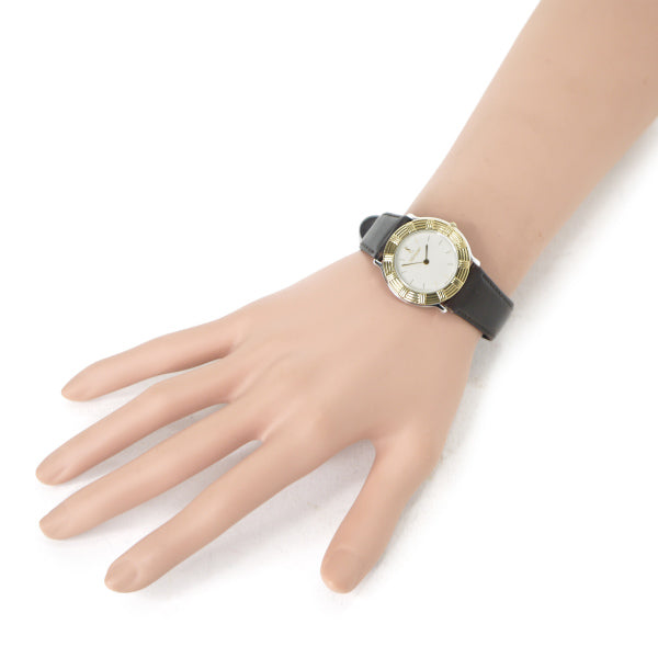 YVES SAINT LAURENT ラウンド革バンド腕時計(黒)