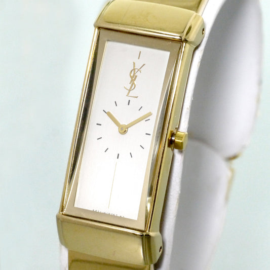 YVES SAINT LAURENT スクエアロゴバングルウォッチ(ゴールド)