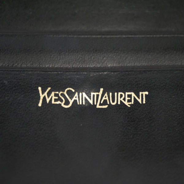 YVESSANTLAURENT 総ロゴ柄がま口レザー折り財布(黒)
