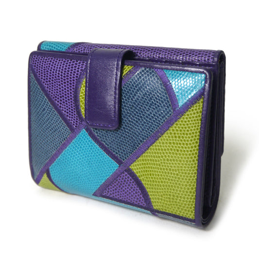 YVESSANTLAURENT リザード切り替えロゴ折り財布(パープル系)