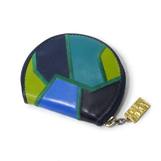 YVESSANTLAURENT レザー切り替えラウンドコインケース(青系)