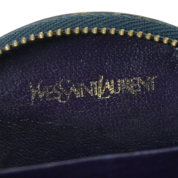 YVESSANTLAURENT レザー切り替えラウンドコインケース(青系)