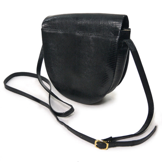 YVES SAINT LAURENT ロゴプレート リザードミニショルダー(黒)