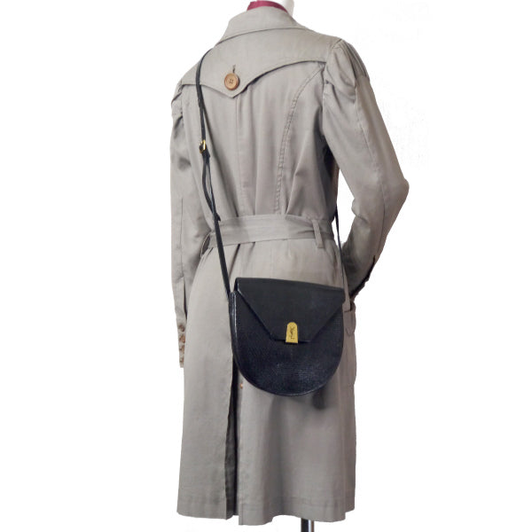 YVES SAINT LAURENT ロゴプレート リザードミニショルダー(黒)