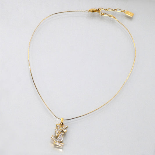 YVES SAINT LAURENT ストーンロゴ ネックレス (ゴールド)