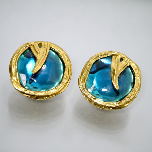 YVES SAINT LAURENT ブルーストーン×ゴールド イヤリング