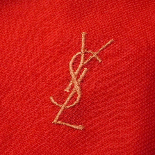 YVES SAINT LAURENT チェック柄ロゴウールストール(オレンジ系)