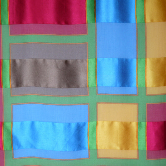 YVES SAINT LAURENT シルク大判スカーフ マルチブロックカラー(赤系)