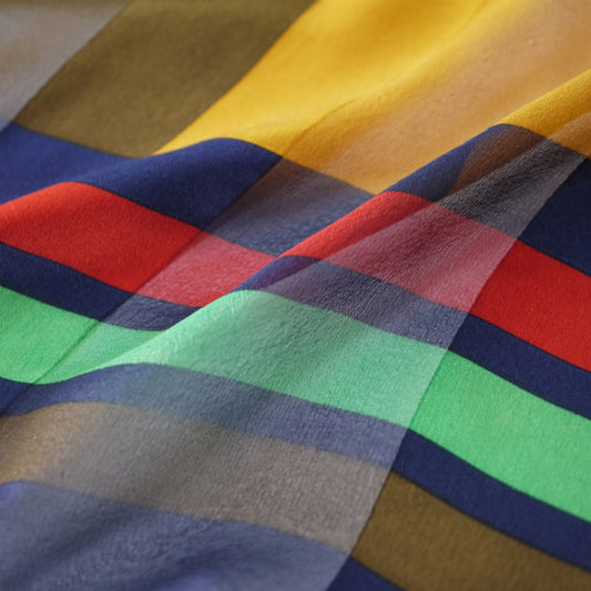 YVES SAINT LAURENT シルク大判スカーフ マルチブロックカラー(赤系)