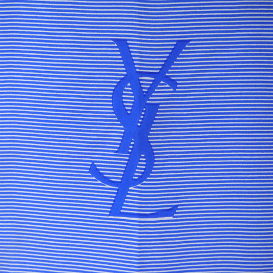 YVES SAINT LAURENT ロゴストライプ シルク中判スカーフ(青系)