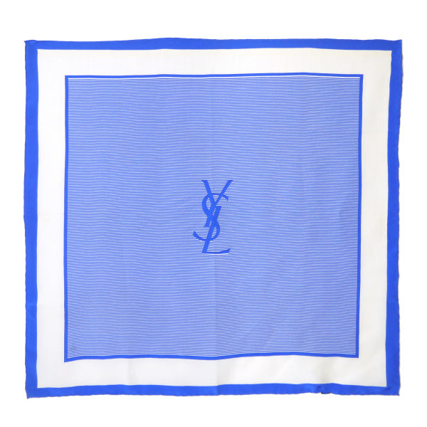 Yves Saint Laurent YSL中央ロゴ　シルクYSL透かしスカーフ YVES SAINT LAURENT ロゴストライプ シルク中判スカーフ（青系