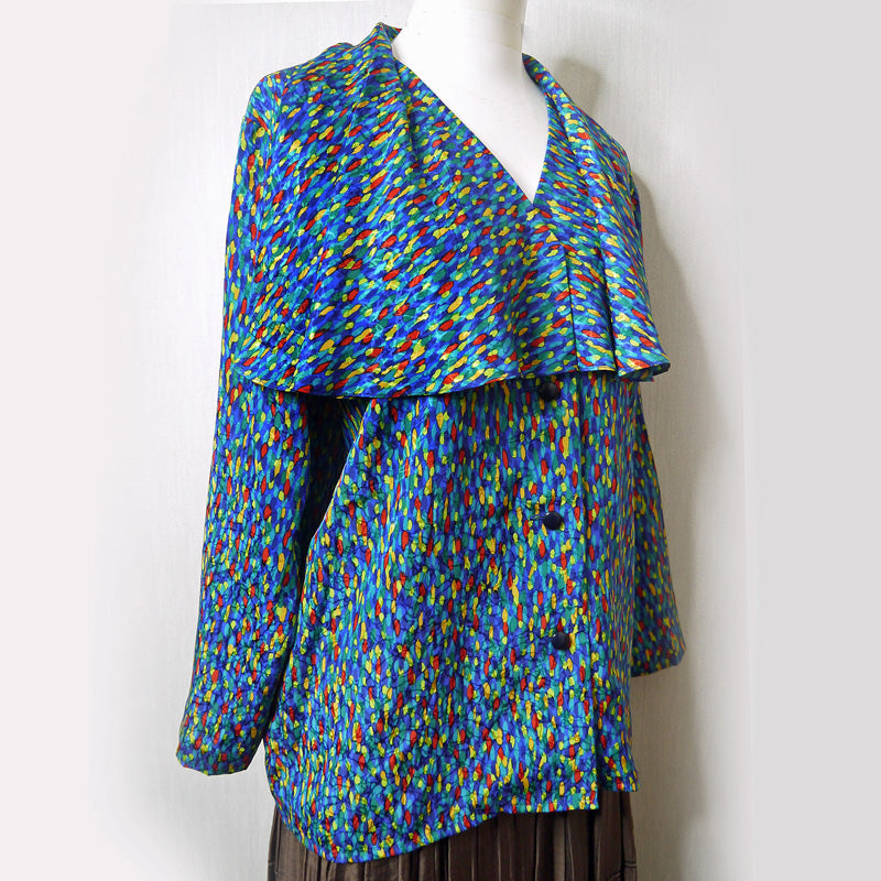 YSL マルチカラービッグ襟ブラウス(青系)