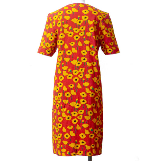 YSL フラワー柄 半袖ワンピース(赤系)